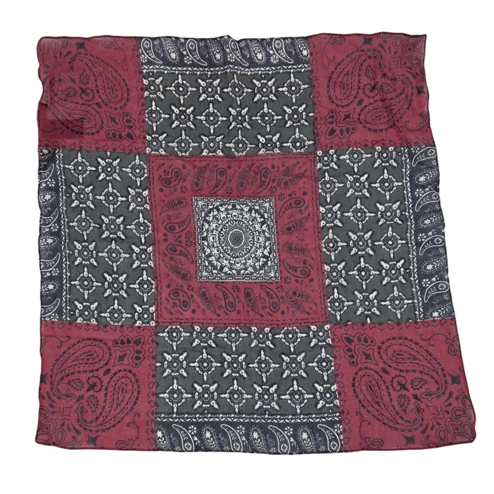 Peruvian Connection Paisley Bandana Scarf Patchwork Maroon Charcoal NWT